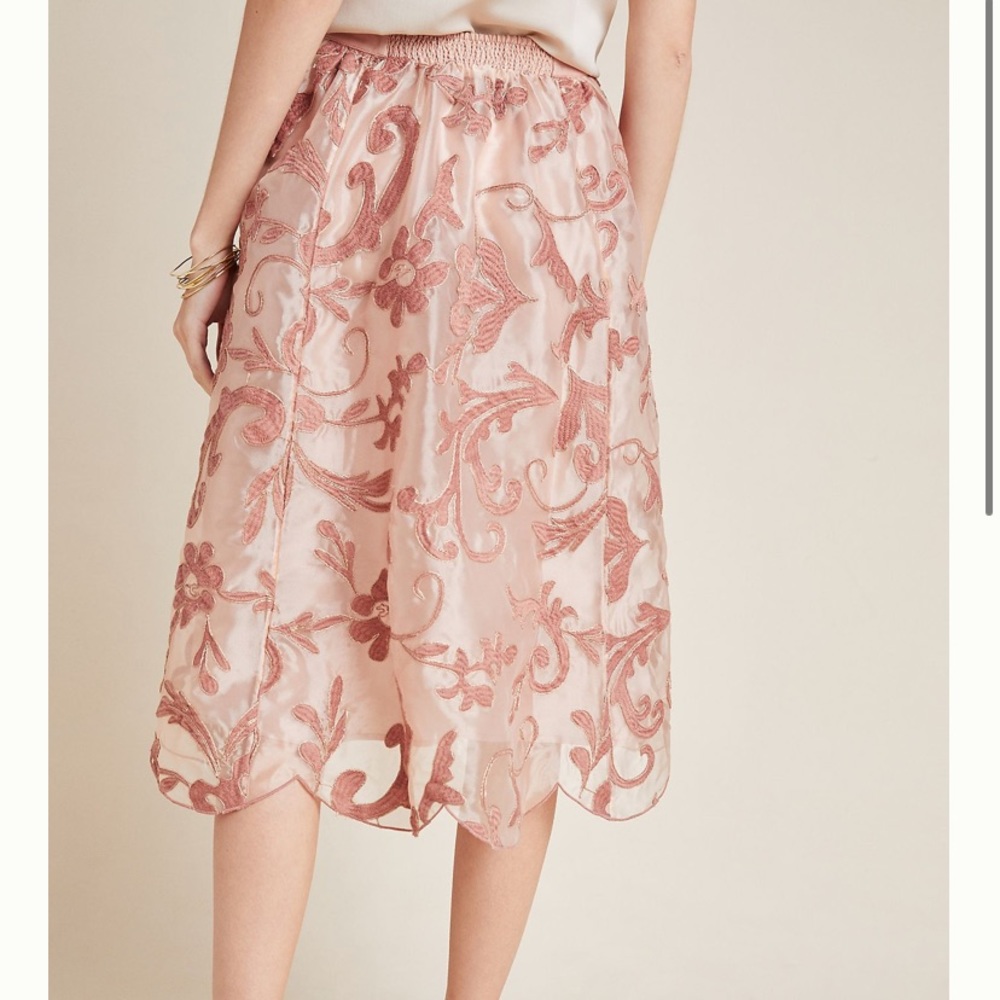 Anthropologie Pink Embroidered Midi Skirt - Picture 3 of 7